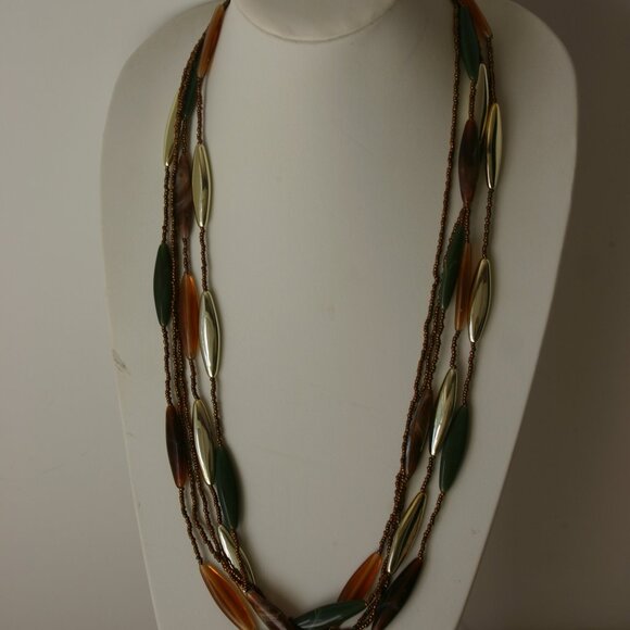 Five Strand Bronze Seed Bead Fashion Necklace R-932 - Picture 2 of 6